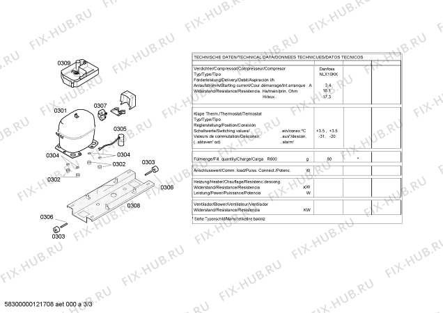 Взрыв-схема холодильника Bosch KGV73V20 - Схема узла 03