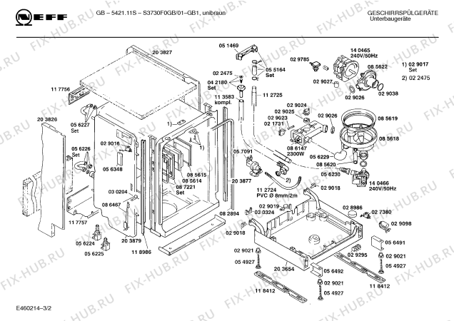 Взрыв-схема посудомоечной машины Neff S3730F0GB GB 5421.11S - Схема узла 02