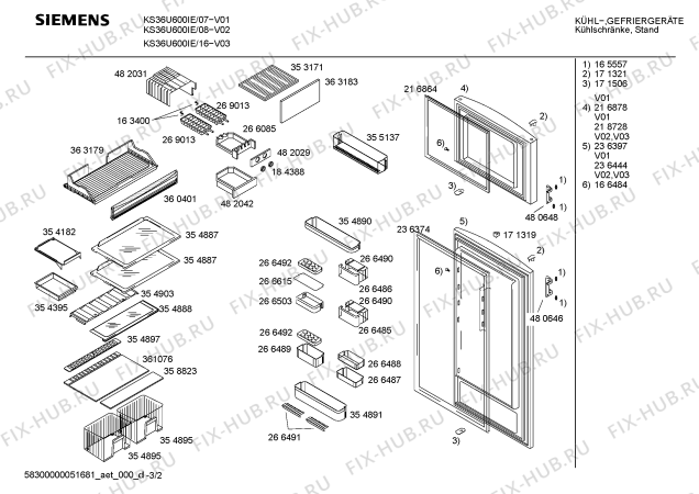 Схема №1 KS36U600IE с изображением Дверь для холодильной камеры Siemens 00218728