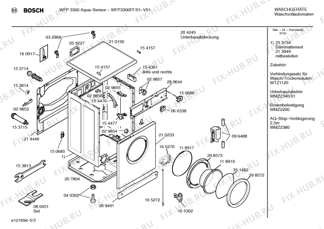 Взрыв-схема стиральной машины Bosch WFP3300FF WFP3300 Aqua-Sensor - Схема узла 03
