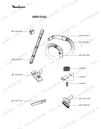 Взрыв-схема пылесоса Moulinex AR9121(0) - Схема узла QP002375.0P2