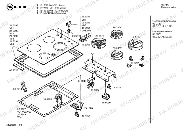 Схема №1 T1151W0EU HK1/15 с изображением Инструкция по установке/монтажу для плиты (духовки) Bosch 00520323