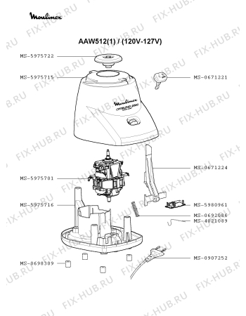 Взрыв-схема блендера (миксера) Moulinex AAW512(1) - Схема узла KP001200.8P3