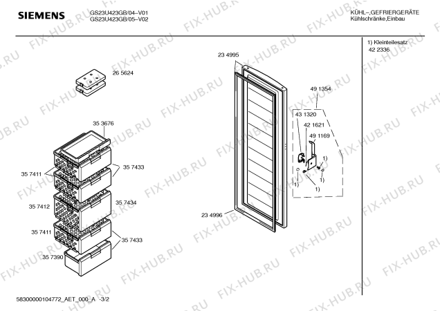 Схема №2 GS23U423GB с изображением Инструкция по эксплуатации для холодильной камеры Siemens 00587843