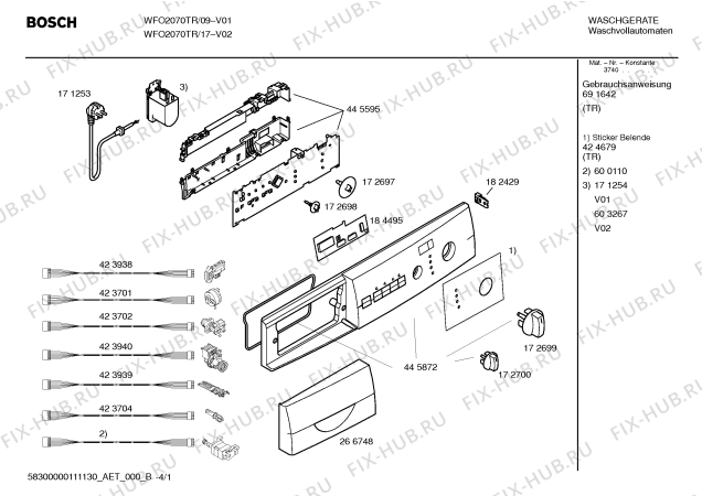 Схема №1 WFO2070TR с изображением Инструкция по эксплуатации для стиральной машины Bosch 00691642