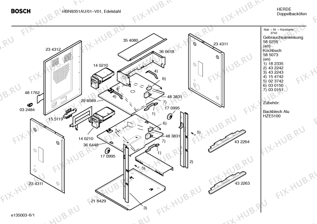 Схема №1 HBN9350AU с изображением Инструкция по эксплуатации для плиты (духовки) Bosch 00580255