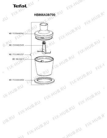 Взрыв-схема блендера (миксера) Tefal HB866A38/700 - Схема узла WP004845.2P2