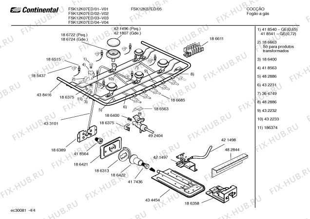 Взрыв-схема плиты (духовки) Continental FSK12K07ED - Схема узла 04