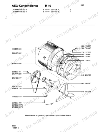 Взрыв-схема стиральной машины Aeg LAV86700-W N - Схема узла Tub and drum