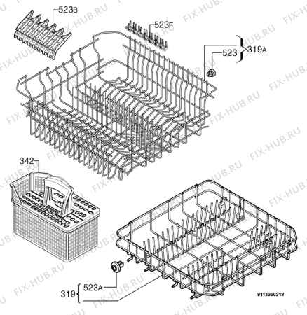 Взрыв-схема посудомоечной машины Aeg Electrolux F35020VI - Схема узла Basket 160