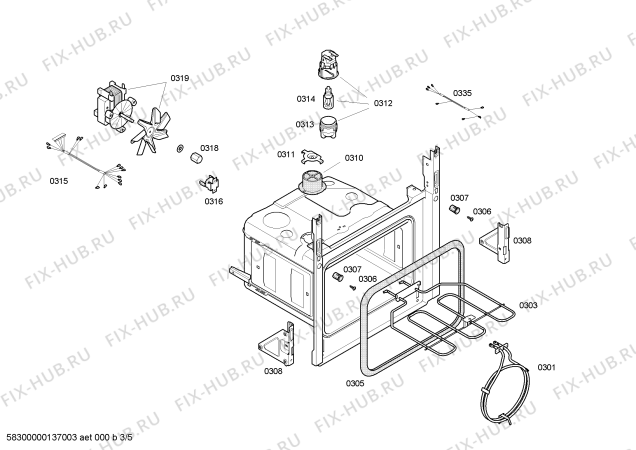 Взрыв-схема плиты (духовки) Bosch HBA13B150A H.BO.NP.LHA.IN.GLASS.B1/.X.E0_C/// - Схема узла 03