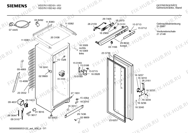 Схема №1 KS37K21SD с изображением Панель управления для холодильника Siemens 00298630