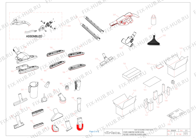 Взрыв-схема пылесоса ARIETE MULTI VAPORI' ASPIRA RED VAPOR - Схема узла 2