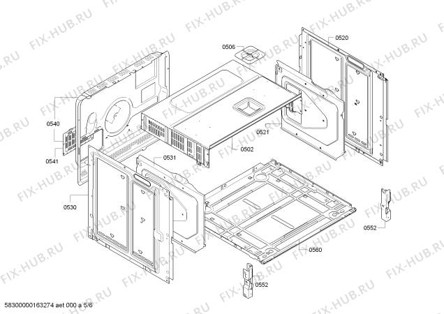 Взрыв-схема плиты (духовки) Bosch HBG76R520F - Схема узла 05