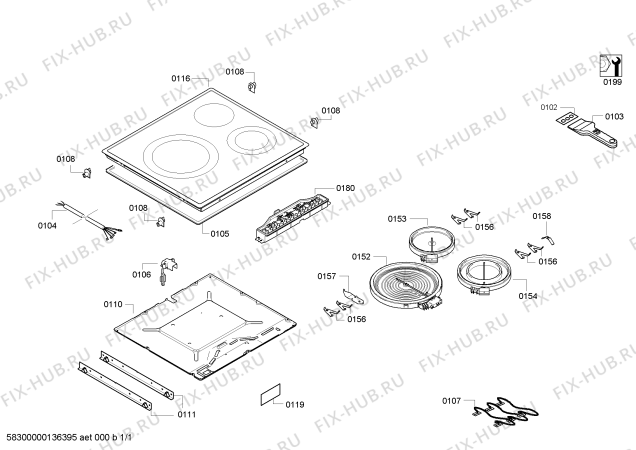 Схема №1 T13D10N0 с изображением Стеклокерамика для плиты (духовки) Bosch 00682235