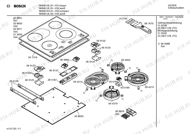 Схема №1 NKM612L с изображением Стеклокерамика для плиты (духовки) Bosch 00212656