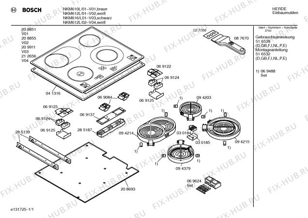 Схема №1 NKM612L с изображением Стеклокерамика для электропечи Bosch 00208855