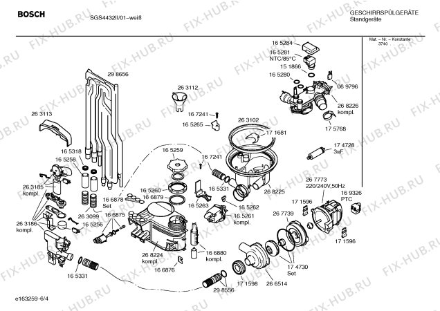 Взрыв-схема посудомоечной машины Bosch SGS4432II AQUAVIGIL - Схема узла 04