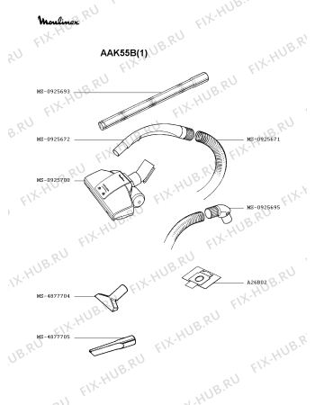 Взрыв-схема пылесоса Moulinex AAK55B(1) - Схема узла ZP002145.5P2