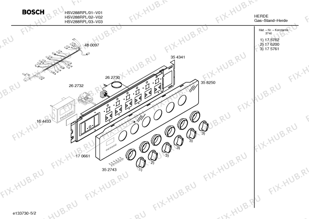 Схема №1 HSV288RPL с изображением Инструкция по эксплуатации для плиты (духовки) Bosch 00527941