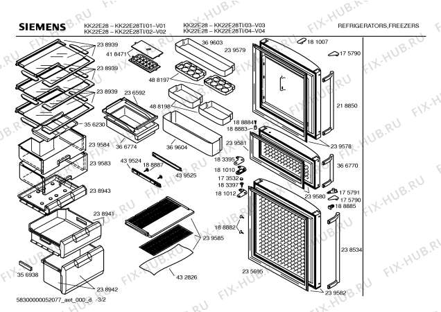 Схема №1 KK22E26TI с изображением Поднос для холодильника Siemens 00369604