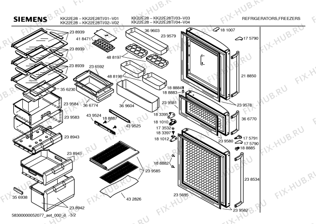 Схема №1 KK22E28TI с изображением Дверь для холодильника Siemens 00239582