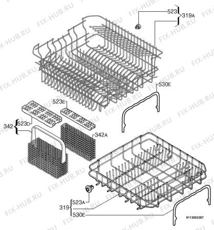 Взрыв-схема посудомоечной машины Zanussi Electrolux DA6452 - Схема узла Basket 160