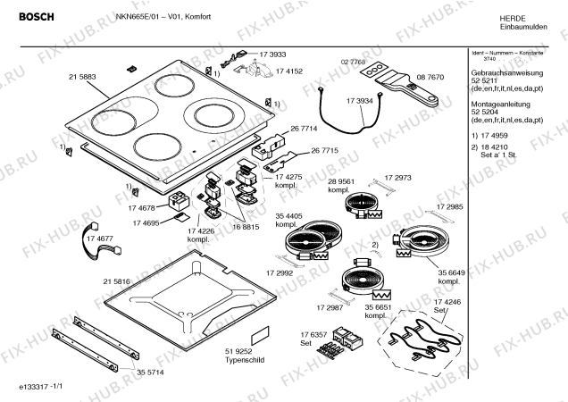 Схема №1 NKN665E с изображением Стеклокерамика для плиты (духовки) Bosch 00215883