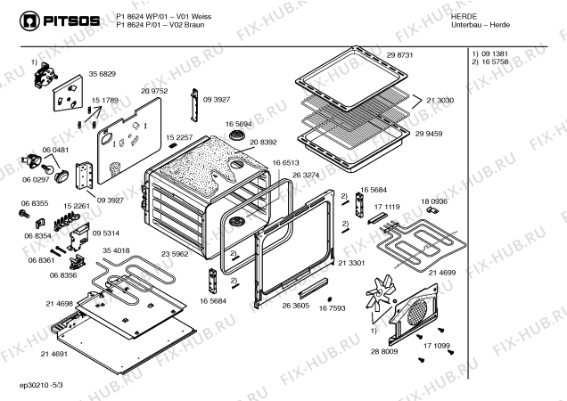 Взрыв-схема плиты (духовки) Pitsos P18624P - Схема узла 03