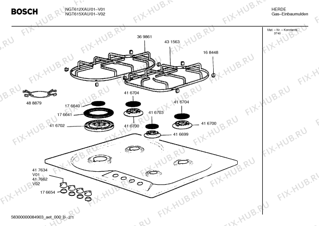 Схема №1 NGT612XAU Bosch с изображением Решетка для плиты (духовки) Bosch 00431563
