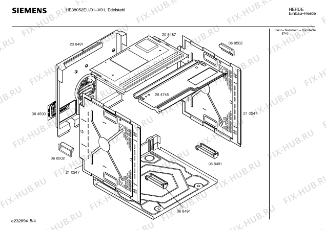 Взрыв-схема плиты (духовки) Siemens HE38052EU - Схема узла 04