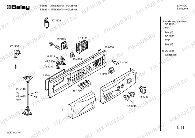 Схема №2 3TS835A TS835 с изображением Панель управления для стиралки Bosch 00360635