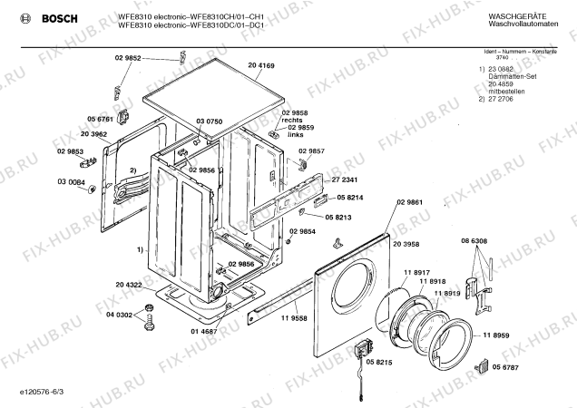 Взрыв-схема стиральной машины Bosch WFE8310DC WFE8310 ELECTRONIC - Схема узла 03