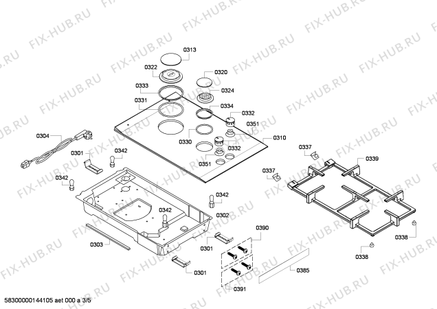 Взрыв-схема плиты (духовки) Siemens ER326C0W ER326C0W/01: ER326AB90W/01 (1 Wok) + ER326BB90W/01 (2 Gas) y - Схема узла 03