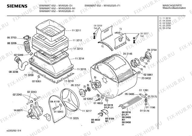 Взрыв-схема стиральной машины Siemens WV652325 SIWAMAT PLUS 652 - Схема узла 04