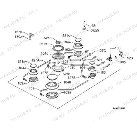 Взрыв-схема плиты (духовки) Aeg Electrolux 34942G-M - Схема узла Functional parts 267