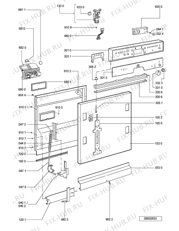 Схема №1 DWF 405 S 200 270 46 с изображением Панель для посудомоечной машины Whirlpool 481245371626