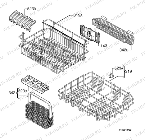 Взрыв-схема посудомоечной машины Zanussi ZDT5453 - Схема узла Basket 160