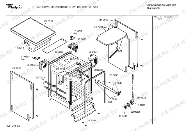 Взрыв-схема посудомоечной машины Whirlpool SF2WHN1EU ADP530WS - Схема узла 03