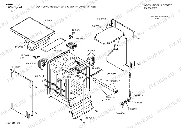 Схема №1 SF2WHN1EU ADP530WS с изображением Передняя панель для посудомойки Bosch 00363060