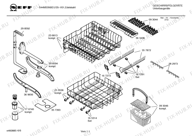 Схема №1 S44M55N0EU с изображением Инструкция по эксплуатации для посудомоечной машины Bosch 00590692