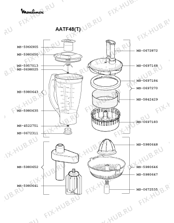 Взрыв-схема кухонного комбайна Moulinex AATF48(T) - Схема узла 1P002408.5P2