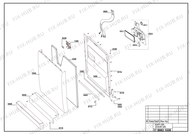 Взрыв-схема посудомоечной машины Beko BEKO D 5543 FW (7612284242) - EXPLODED WIEV (DOOR GR)