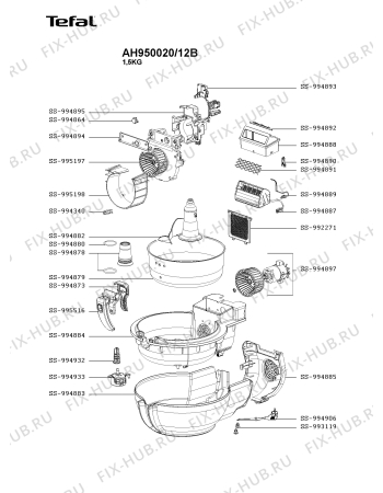 Взрыв-схема тостера (фритюрницы) Tefal AH950020/12B - Схема узла JP005081.5P2