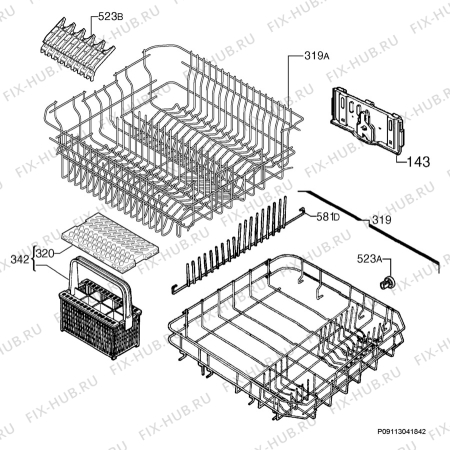 Взрыв-схема посудомоечной машины John Lewis JLDWW1202 - Схема узла Basket 160