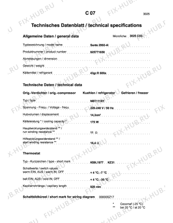 Взрыв-схема холодильника Aeg S2992-4I - Схема узла Technical features