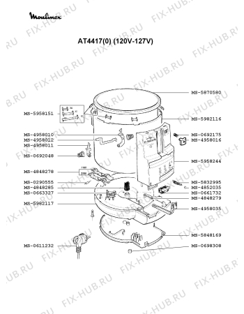 Взрыв-схема тостера (фритюрницы) Moulinex AT4417(0) - Схема узла VP002091.1P2