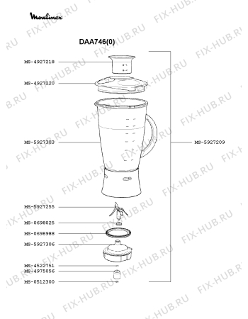 Взрыв-схема блендера (миксера) Moulinex DAA746(0) - Схема узла 1P002502.1P2