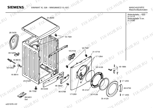 Схема №1 WM52800EE SIWAMAT XL528 с изображением Таблица программ для стиралки Siemens 00416515