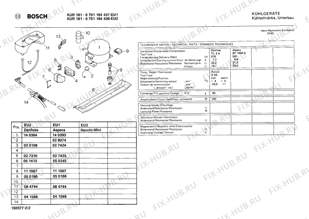 Взрыв-схема холодильника Bosch 0701184437 KUR181 - Схема узла 02